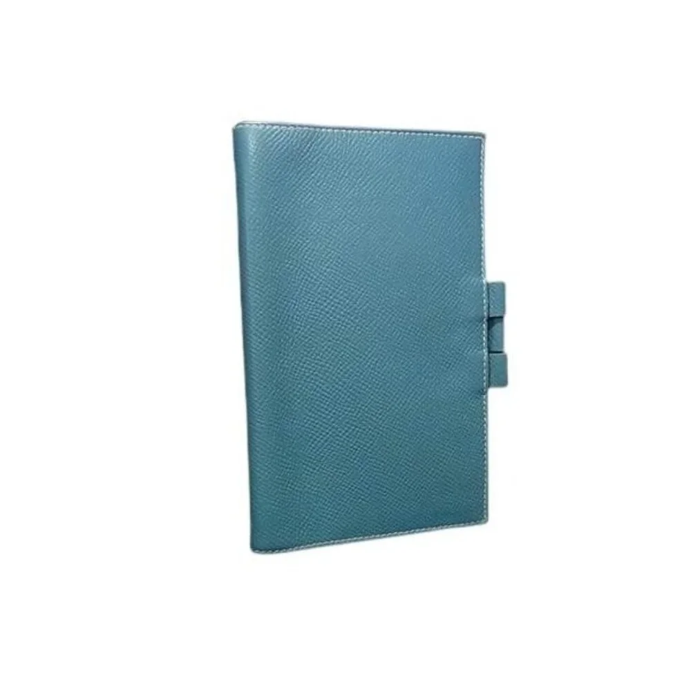 Hermes Handbook Cover Agenda Vision Blue Jean Veau Epsom Silver